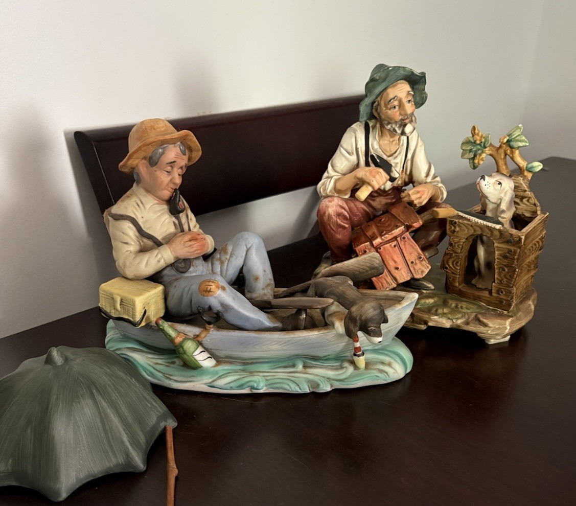 (2) Norleans Figurines Old Man (Asleep/Building)