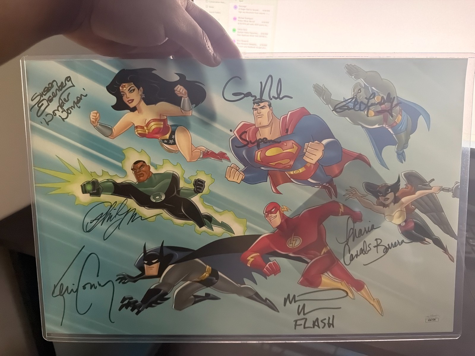 JUSTICE LEAGUE ANIMATED SERIES — 7-SIGNATURE CAST AUTOGRAPHED POSTER