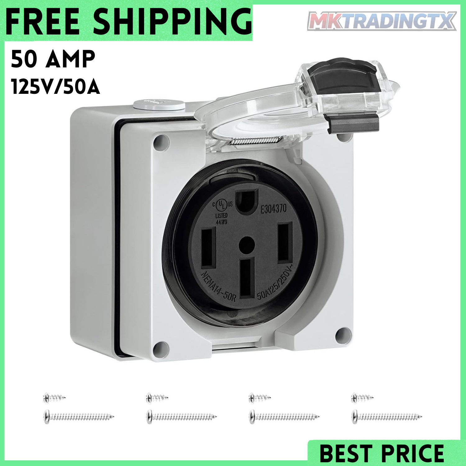 50 Amp RV Power Outlet Box 125V/250V NEMA 14 50R RV Outlet Weatherproof Ele..... 50 Amp RV Power Outlet Box 125V/250V NEMA 14 50R RV Outlet Weatherproof Ele.....