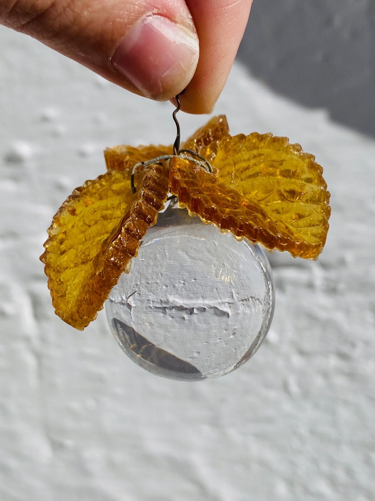 Antique MURANO Glass Bead, Glass Ball, Three Yellow Leaves, Chandelier, Crystal