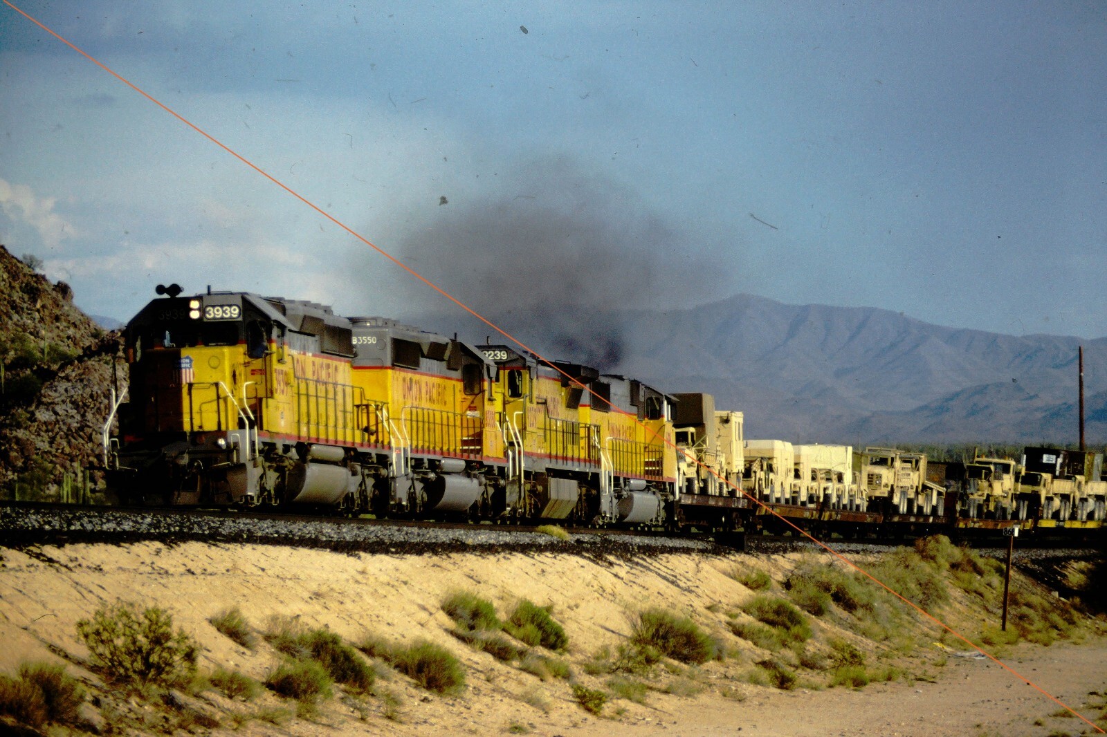 Union Pacific 3939+ UP ORIGINAL PHOTO SLIDE at Shawmut, military freight