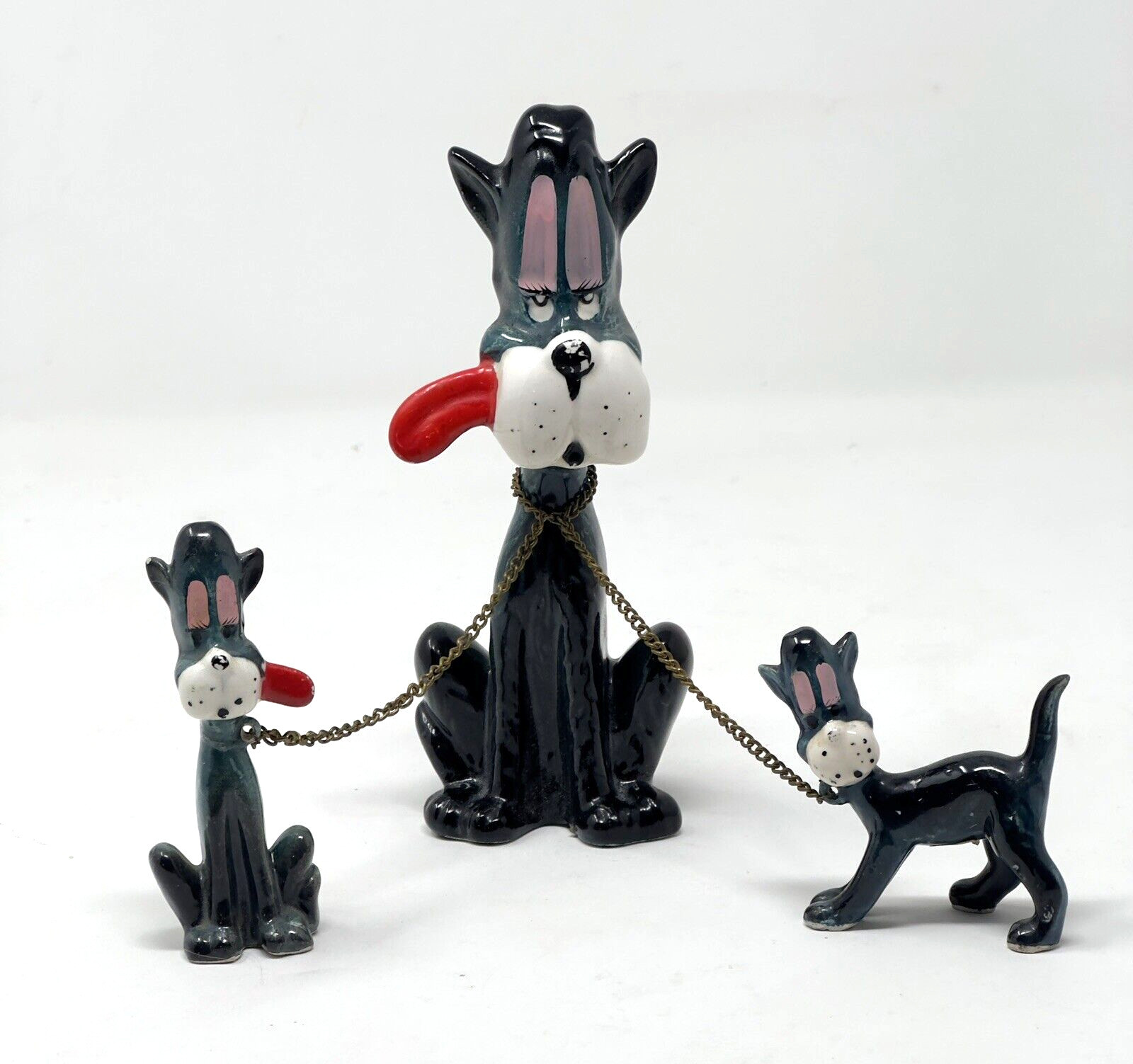 Vtg Kreiss Cat Family Figurines Sticking Out Tongue 3 Pc Green Red Pink  HTF