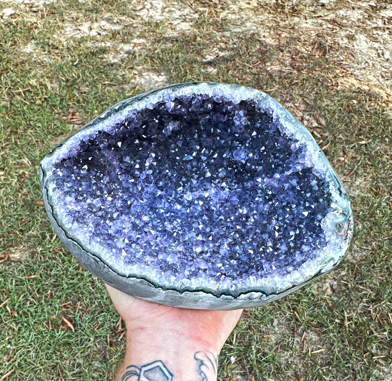 Brazilian Purple Amethyst Geode Crystal Cluster Display 9lbs 3oz