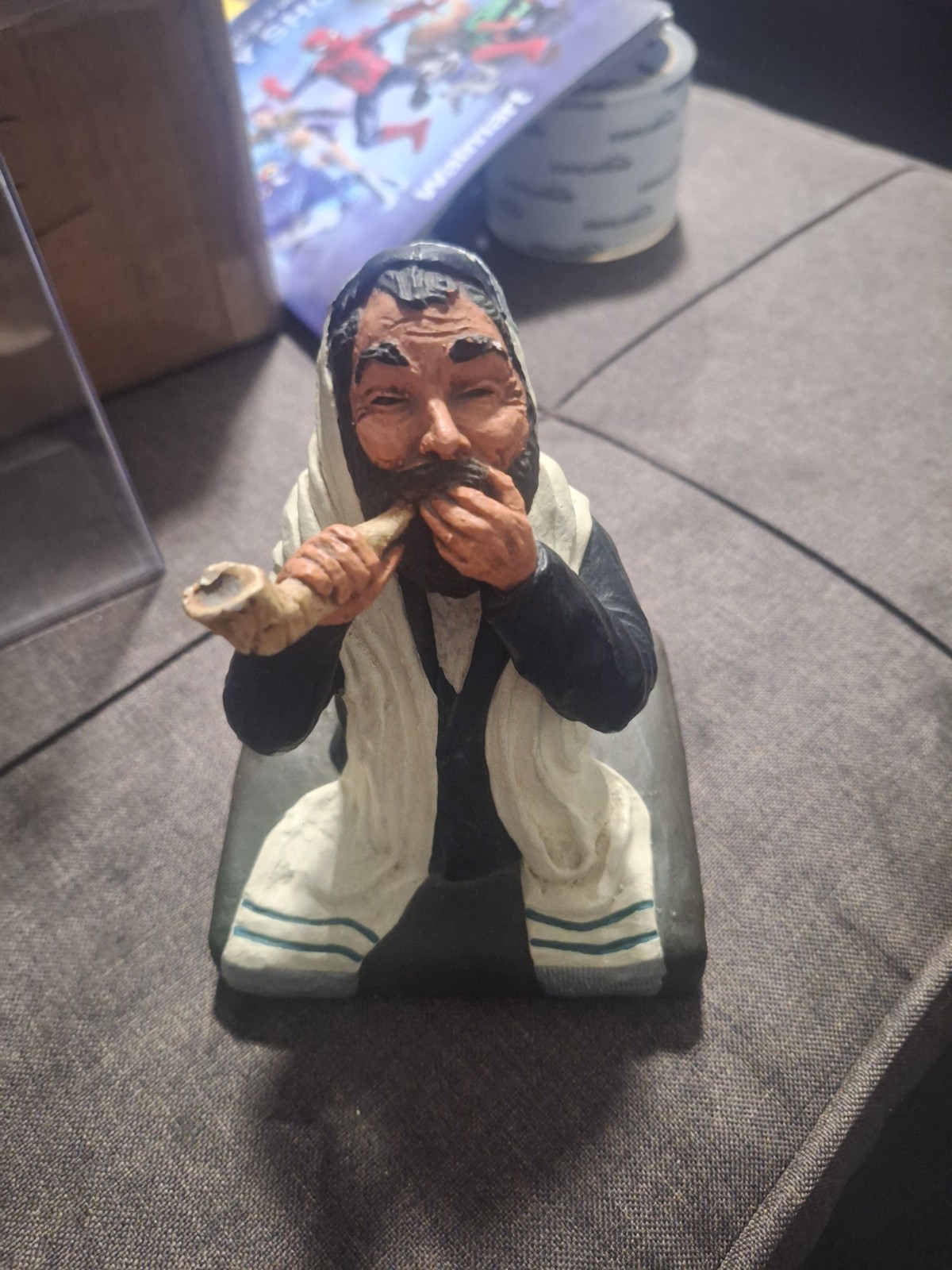 Vintage Handcrafted Figurine Rabbi Playing Shofar White Robe Artist Rosen
