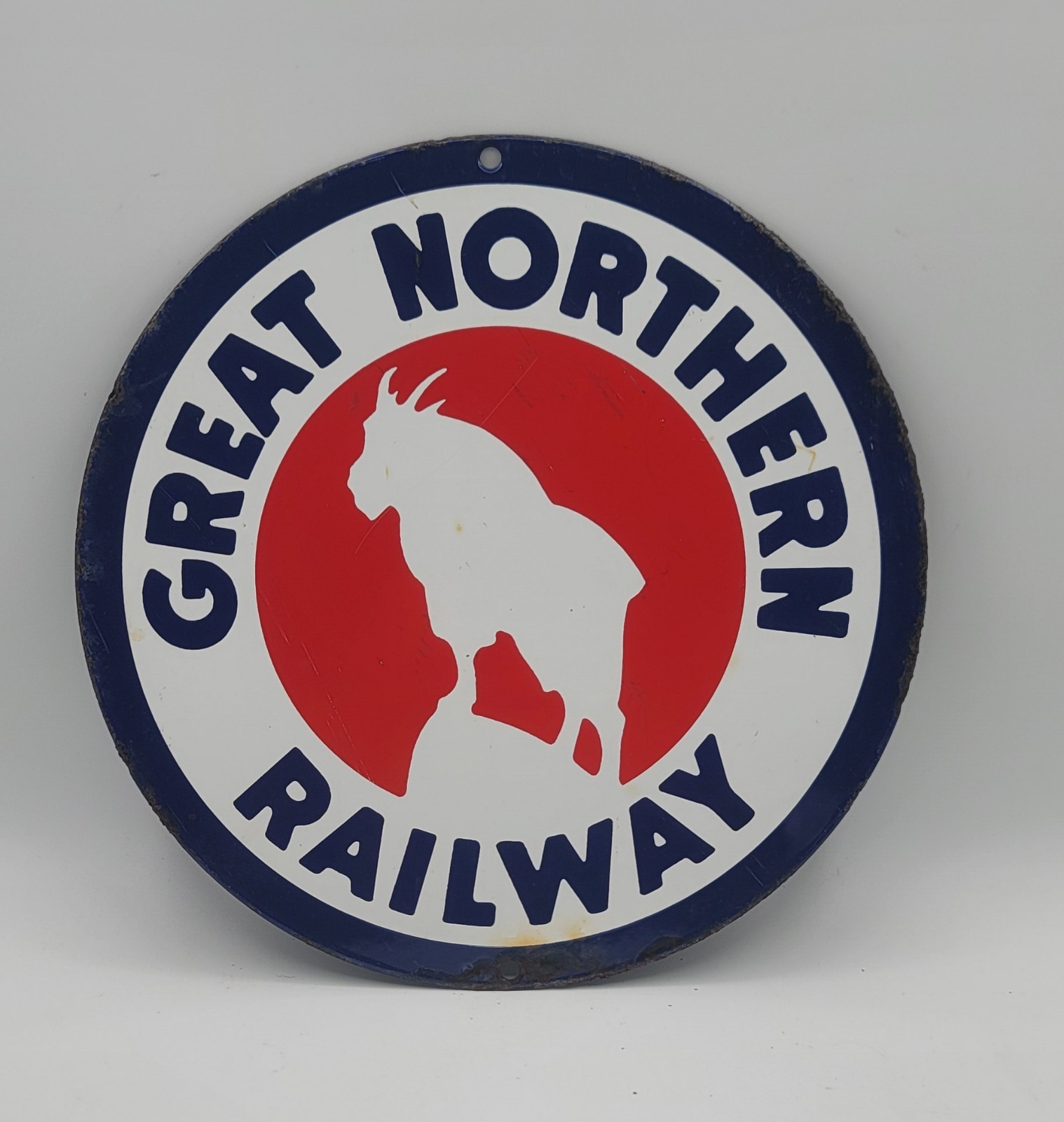 Vintage Great Northern Railway Railroad Rustic Porcelain Enameled Metal Sign