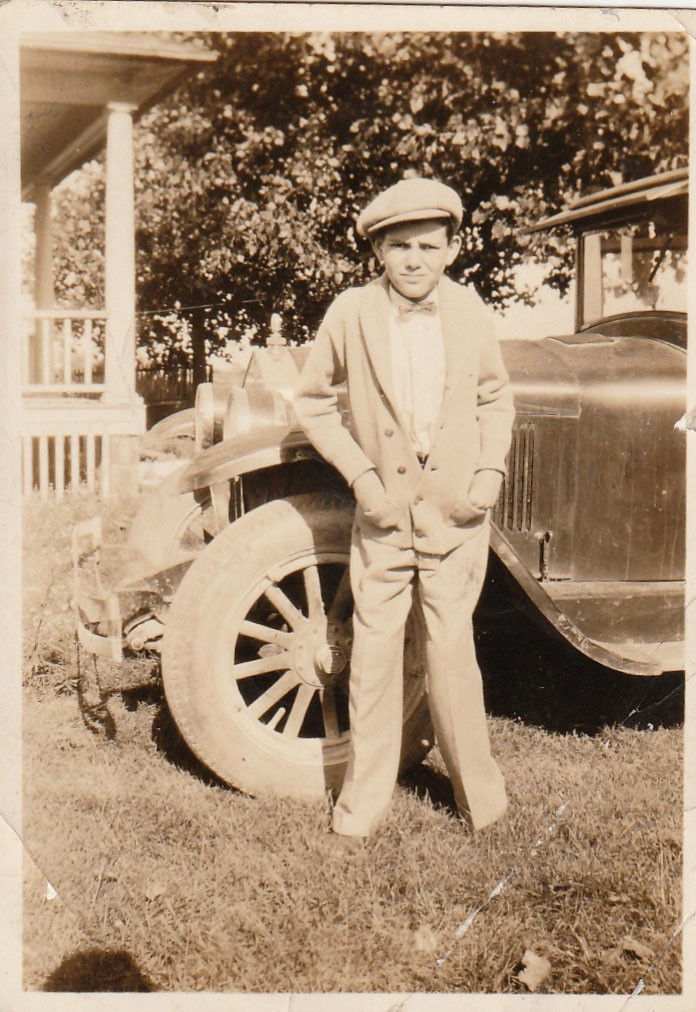 Antique Photo Boy Hands in Pockets Classic Car Newsboy Cap USA Fashion History