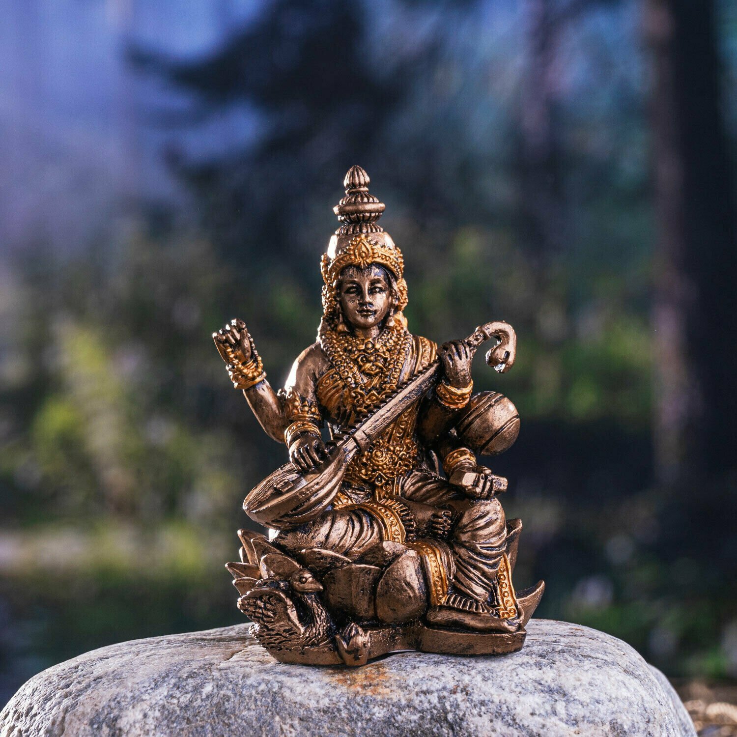 Hindu God Saraswati Miniature Resin Figurine Statue Hindu God Saraswati Miniature Resin Figurine Statue