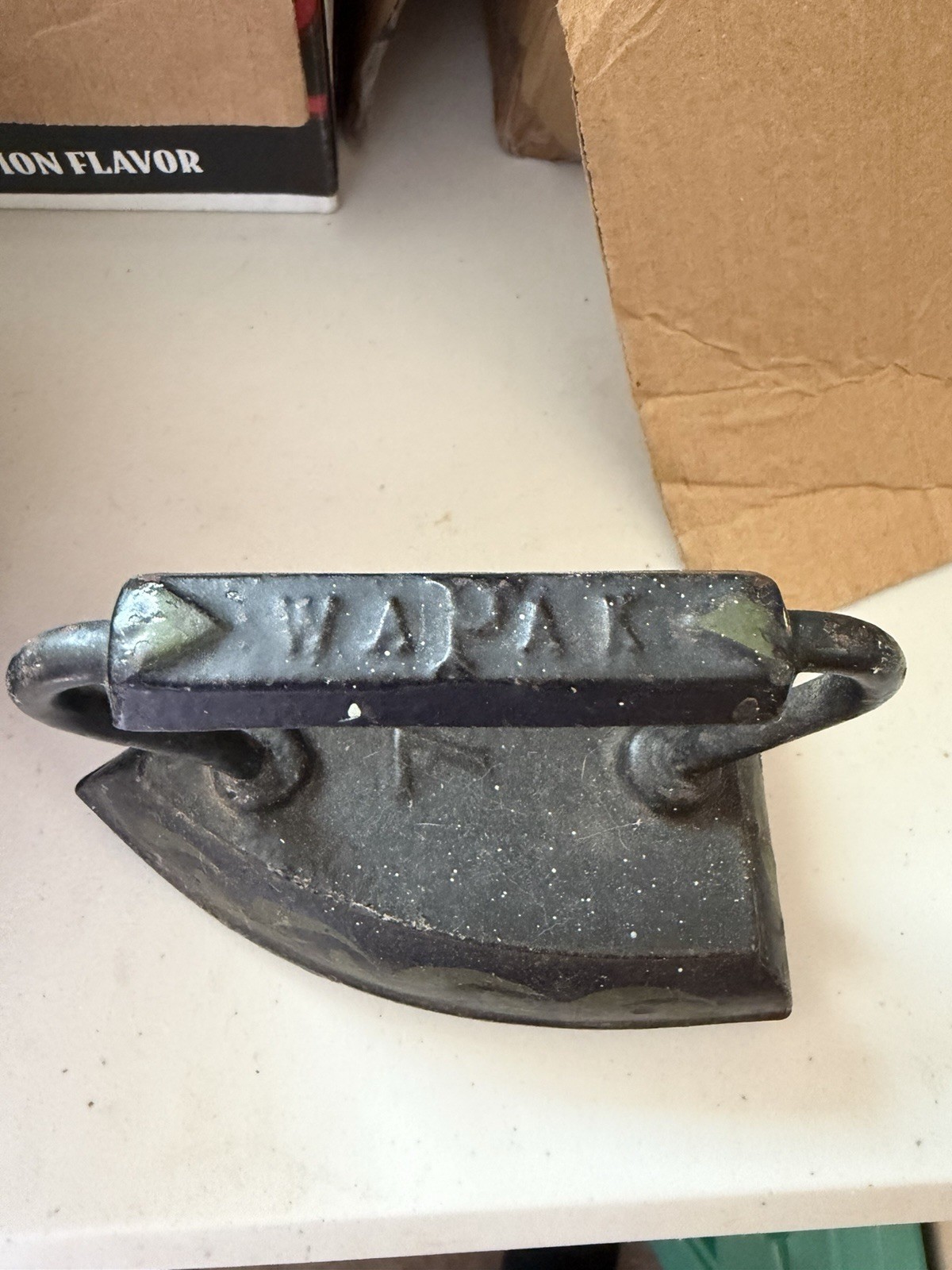 Antique WAPAK Cast Iron Sad Iron Flat Iron. No 7 Hand Painted Strawberries.
