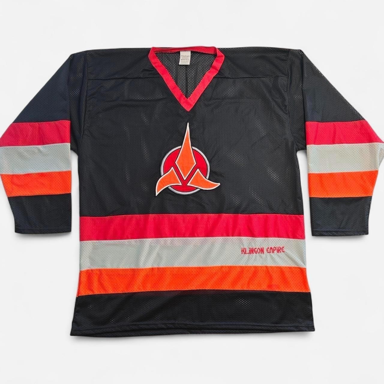 Vintage 1996 Star Trek Klingon Empire Hockey Jersey PolyGram Black Mesh OSFM