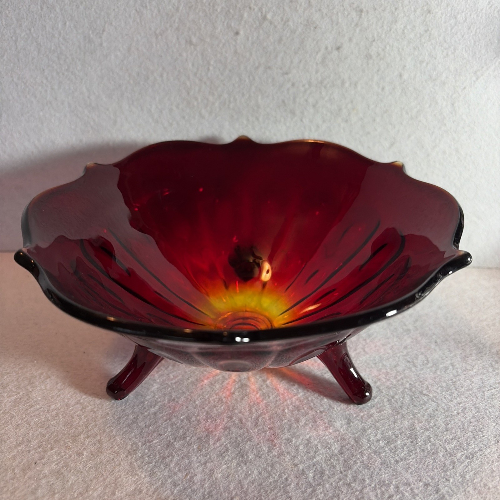 Vintage Fenton Ruby Red Amberina Glass Footed Bowl Candy Dish 6.5