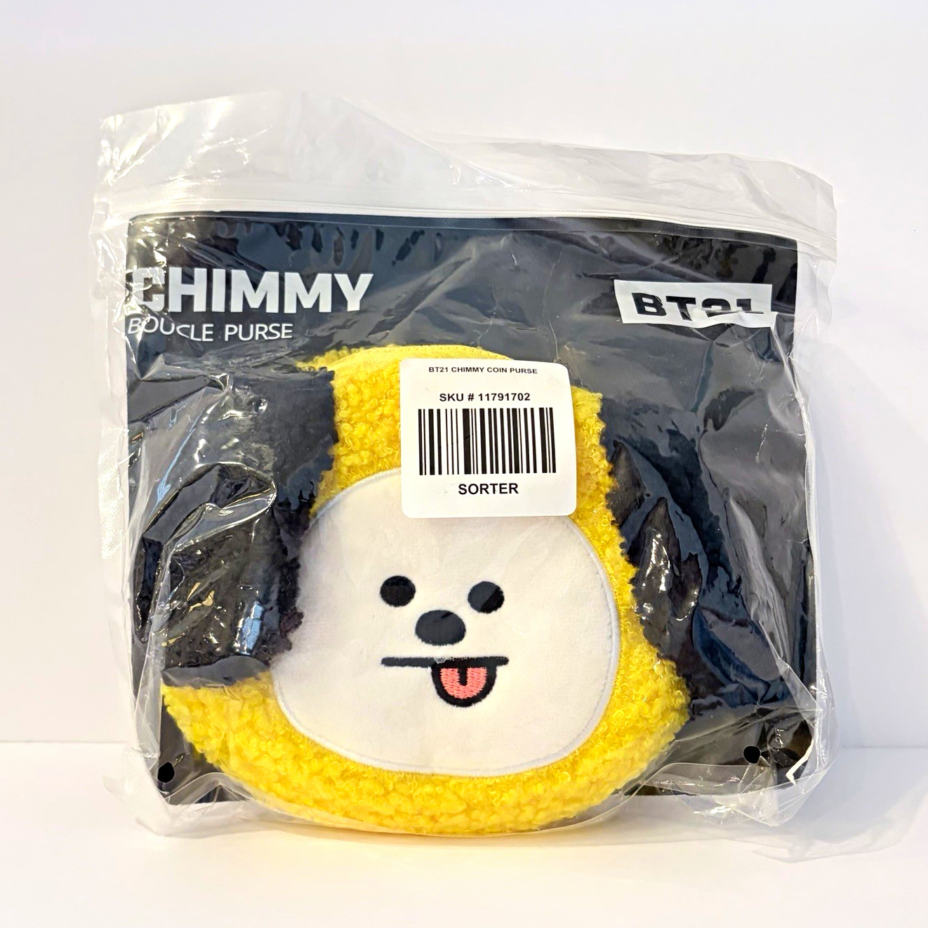 BT21 CHIMMY Boucle Coin Purse, Yellow/White/Black, Animation Theme