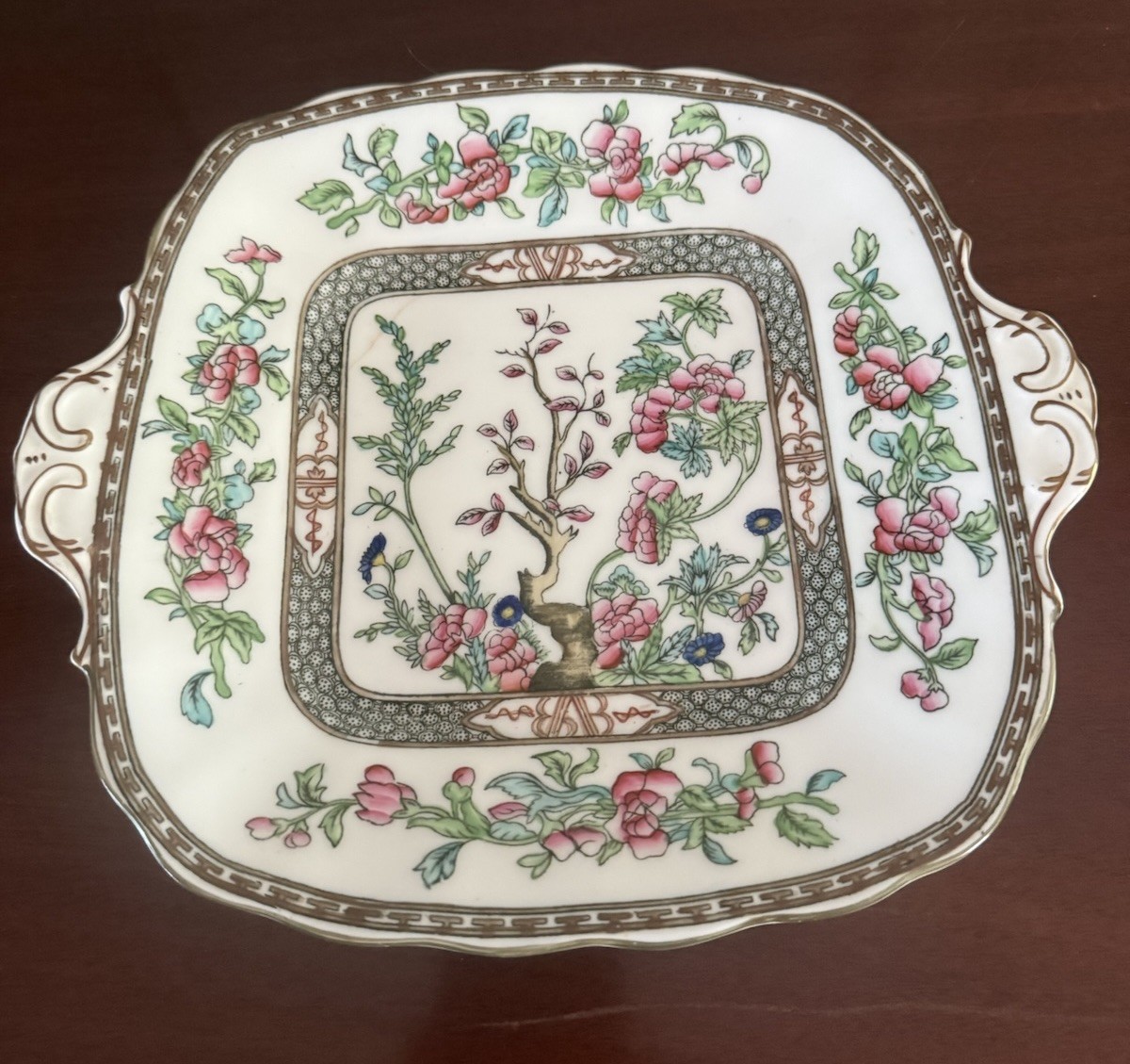 Coalport A.D. 1750 Square Scallop-Edge Handled Cake Plate Indian Tree