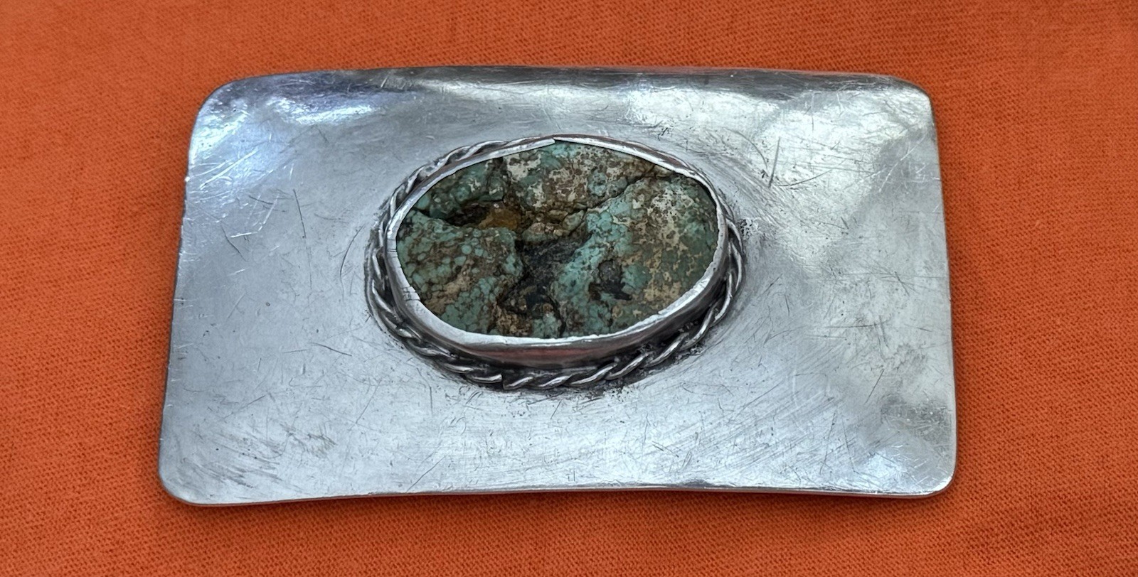 VTG Huge Native Unbranded Sterling Silver Handmade Chunk Turquoise Belt Buckle