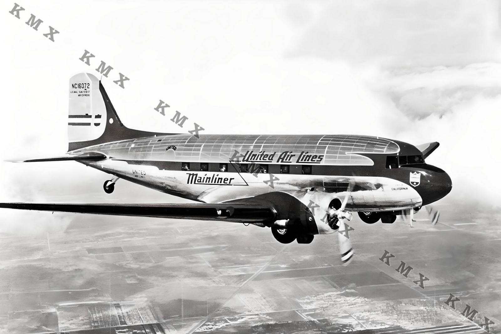 1930\'s United Airlines Douglas DC-3 Plane 4x6 photo