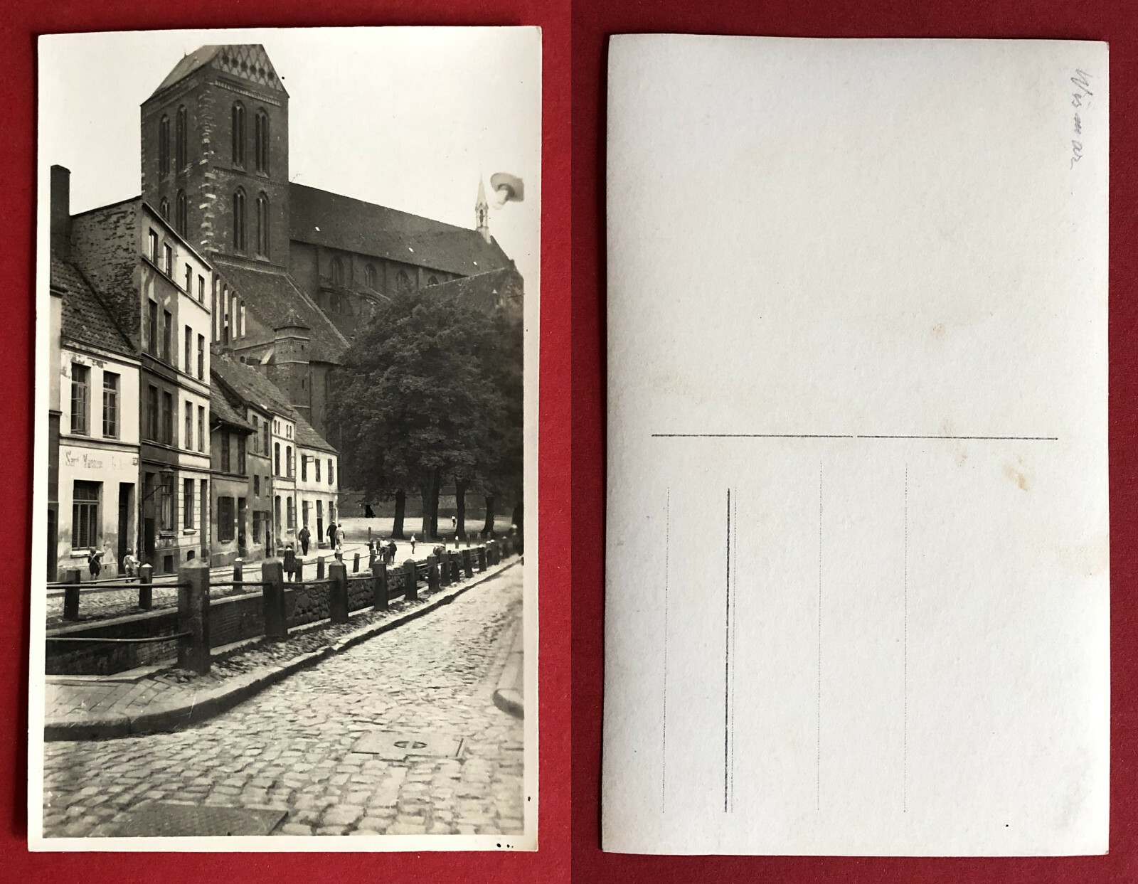 Private Photo Postcard Wismar around 1930 Street Party at St. Mary\'s Church (65052