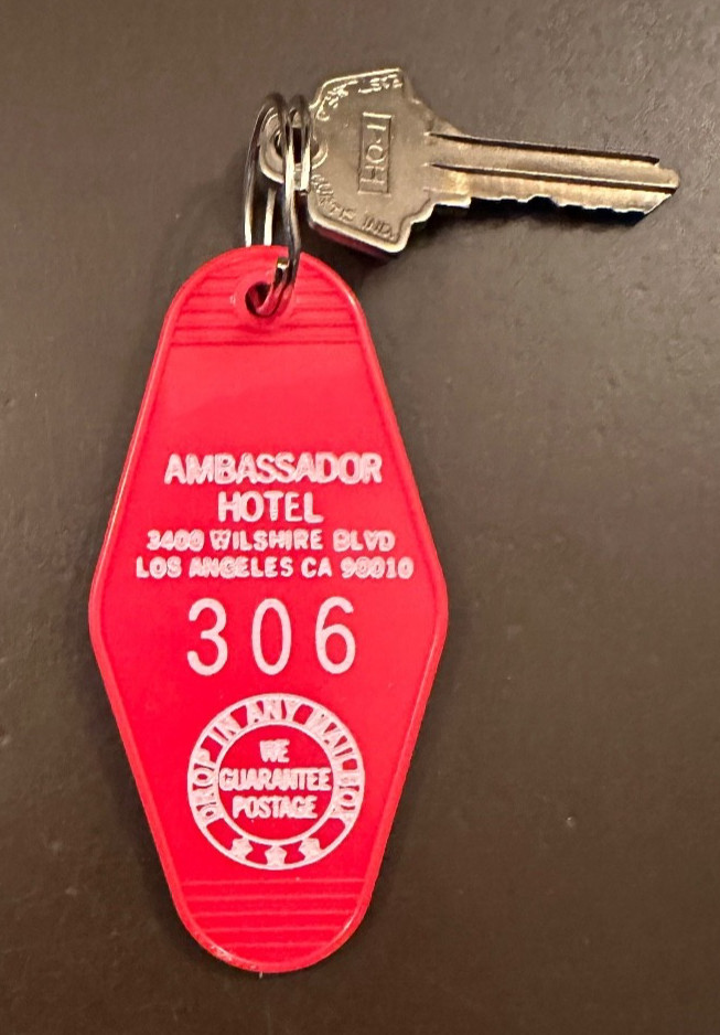 Ambassador Hotel -Wilshire Blvd- Los Angeles, Ca. souvenir room key- See Descrip