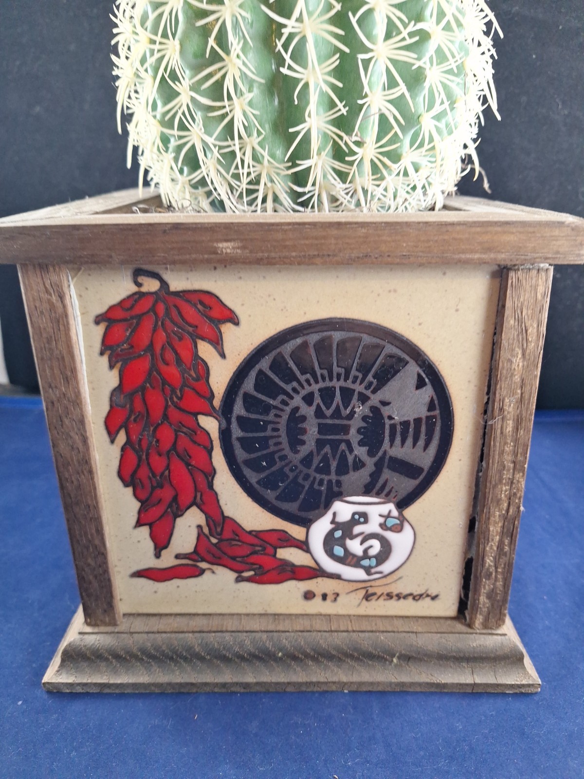 Vtg 1983 Cleo Teissedre Tile Art Faux Cactus Planter Rare Signed Vtg 1983 Cleo Teissedre Tile Art Faux Cactus Planter Rare Signed