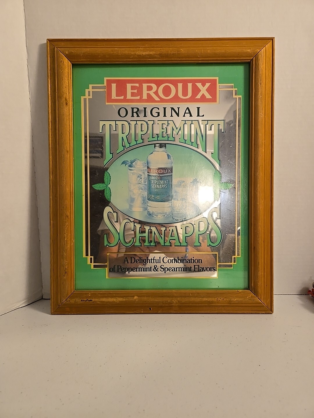 Vintage Leroux Original Triplemint Schnapps Bar Display Advertising Mirror 