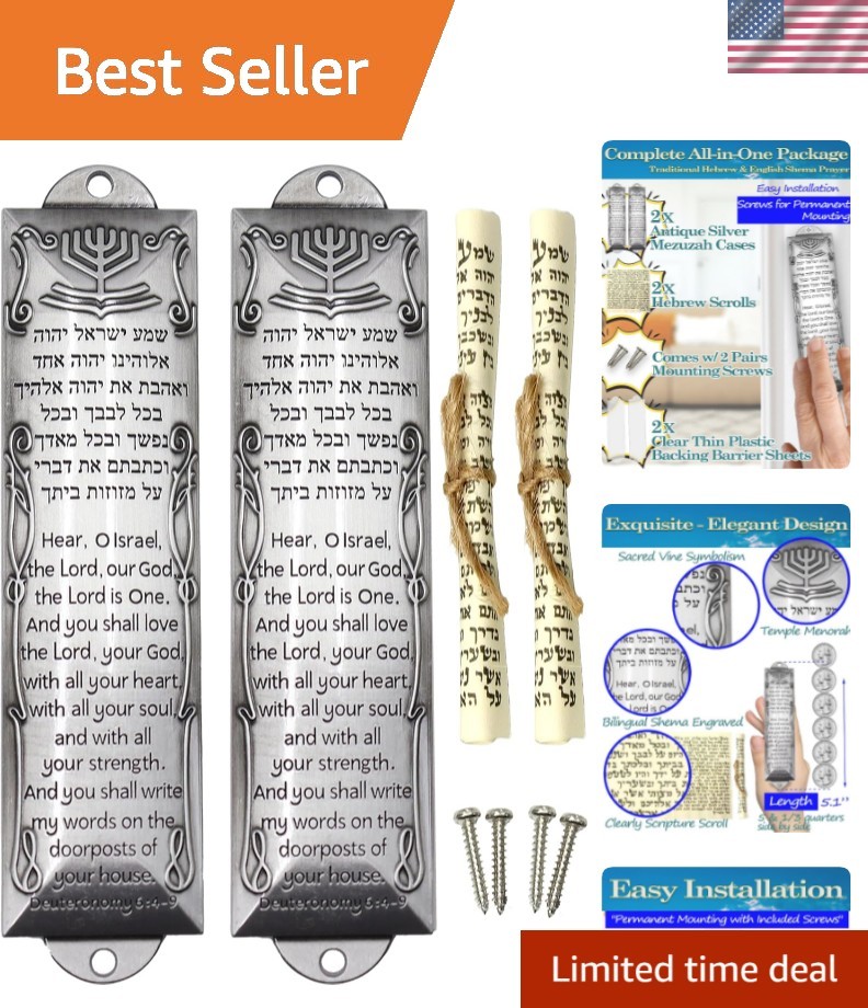 Elegant 2-Pack Mezuzah Set with Antique Silver Blessings - Housewarming Gift
