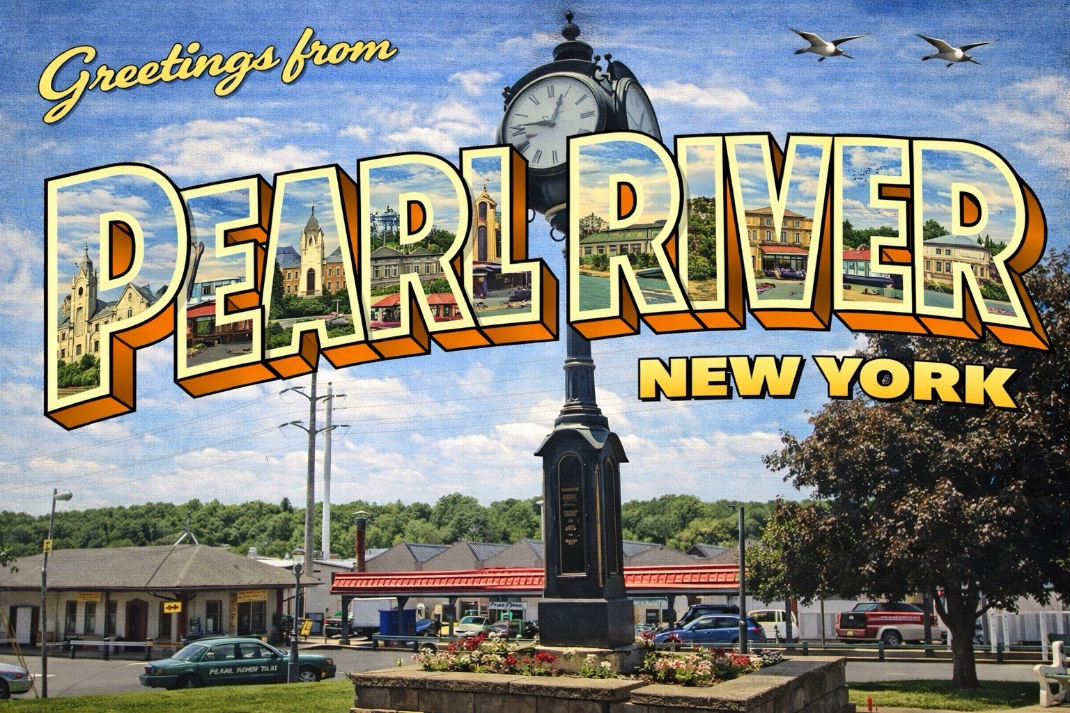 Greetings from PEARL RIVER, NEW YORK MODERN Postcard A161