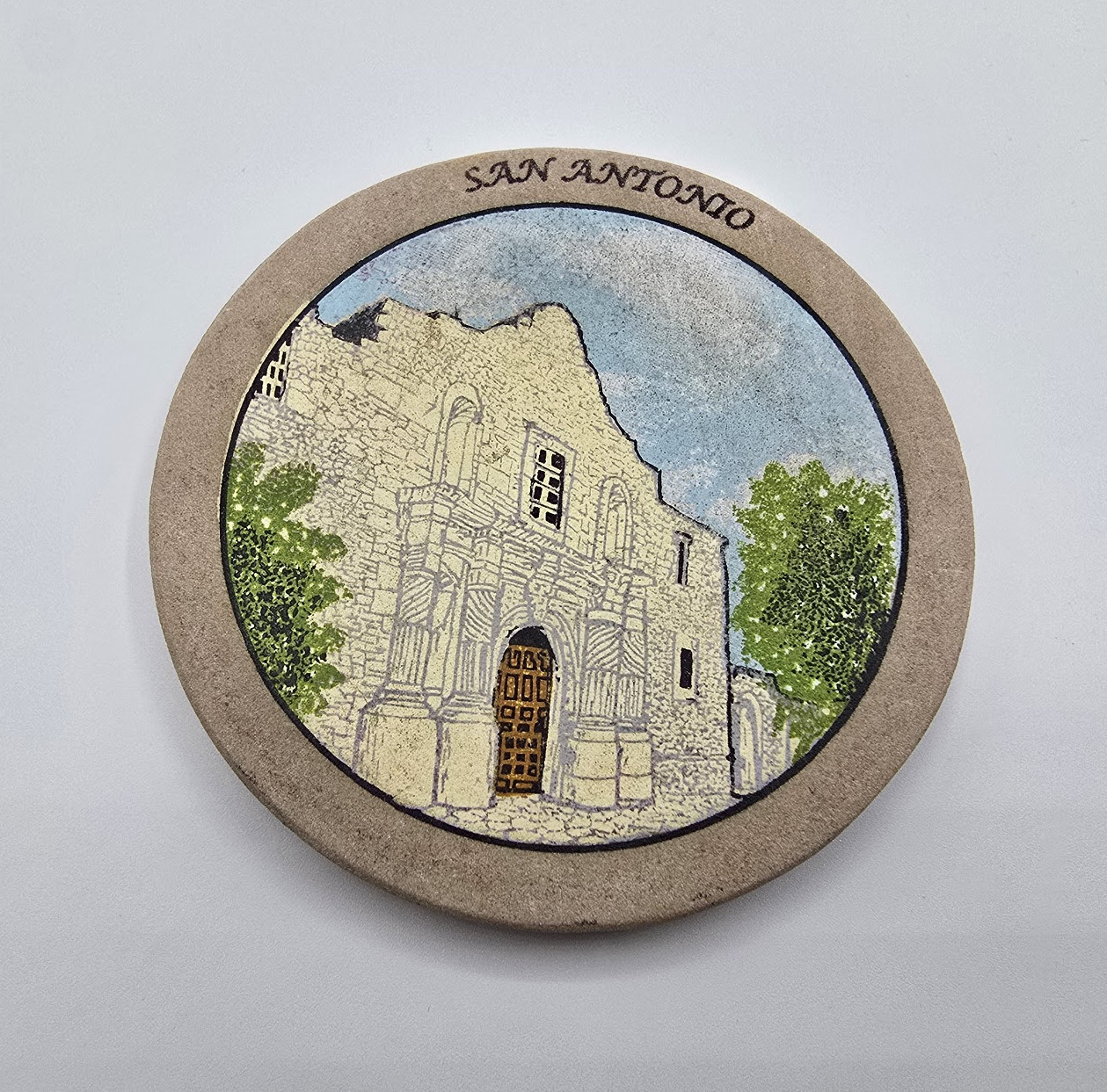 VINTAGE THE ALAMO SAN ANTONIO TEXAS SOUVENIR CERAMIC ROUND COASTER VINTAGE THE ALAMO SAN ANTONIO TEXAS SOUVENIR CERAMIC ROUND COASTER