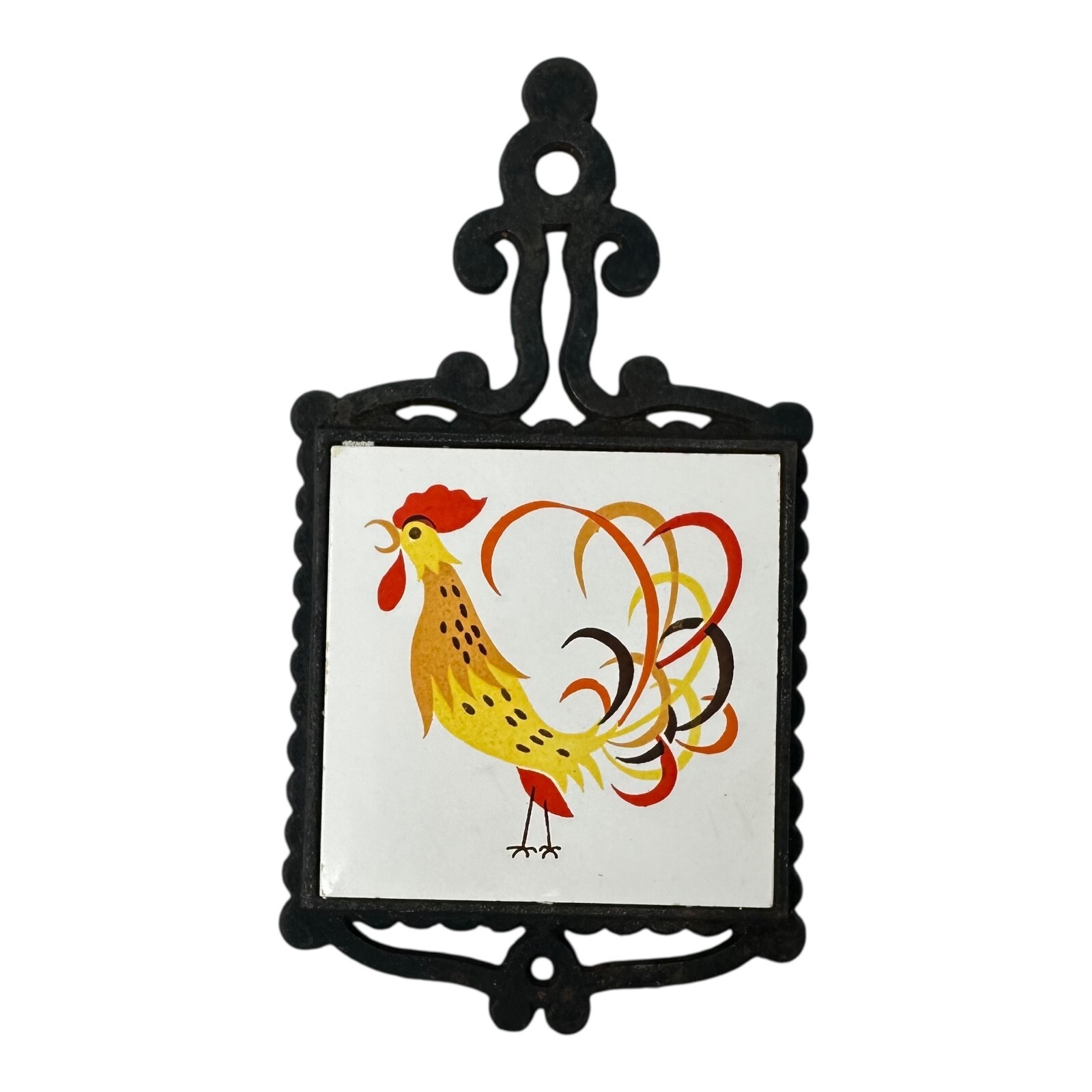 1962 Holt-Howard Coq Rooster Trivet Tile Cast Iron Japan FM Fujimiyaki Vintage