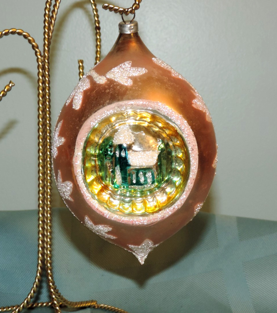 Vtg Jumbo Light Pink Double Indent Teardrop Glass Ornament Hand Painted 5 1/2