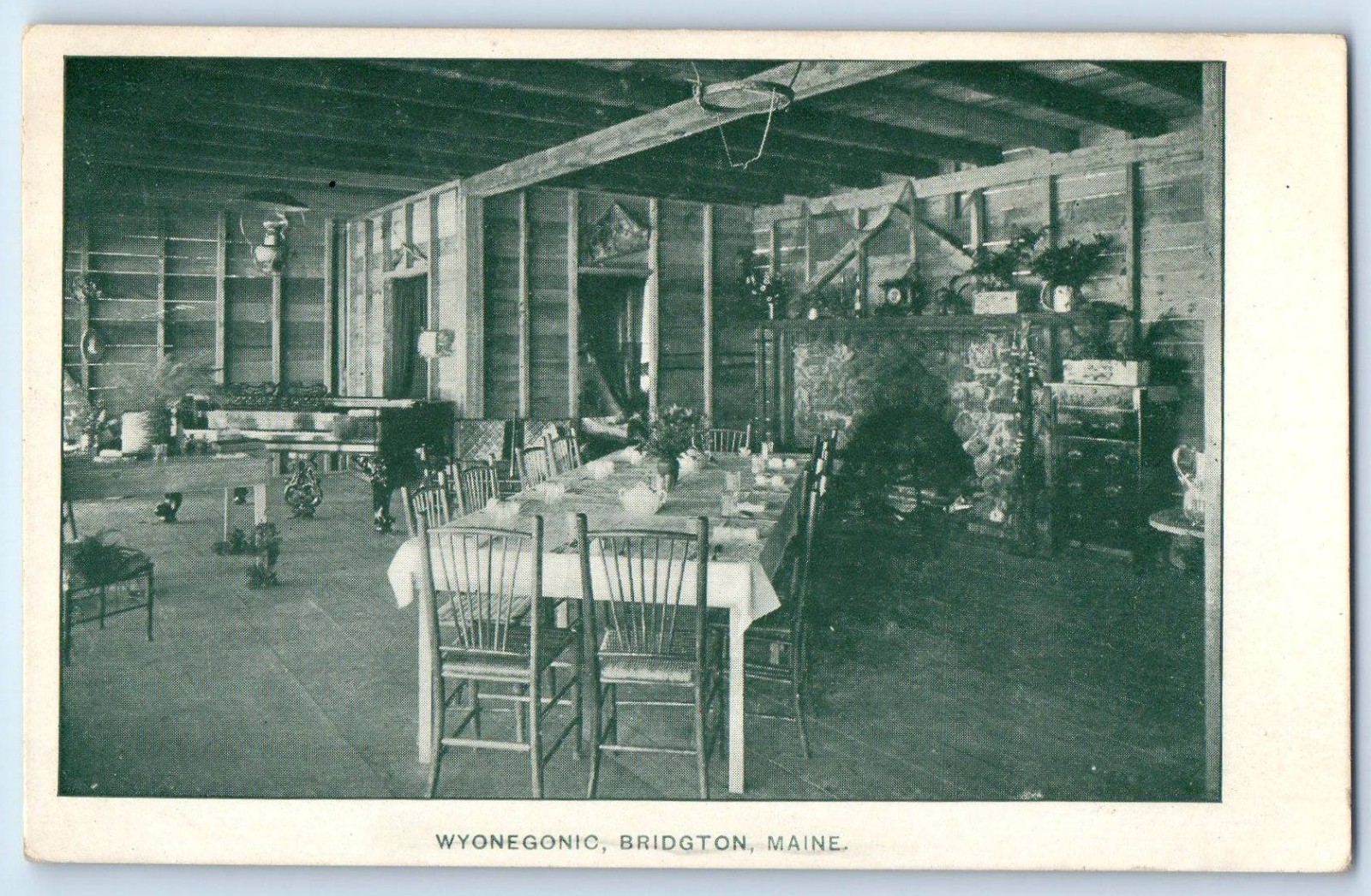 1898 Bridgton Maine Vintage Postcard Wyonegonic Table Interior View Unposted
