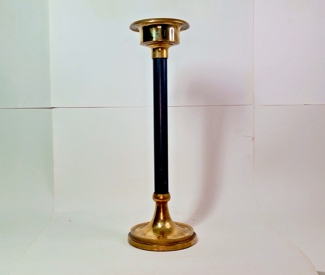 Vtg Antq Brass & Black Candlestick from Thailand 18.75” by 6\