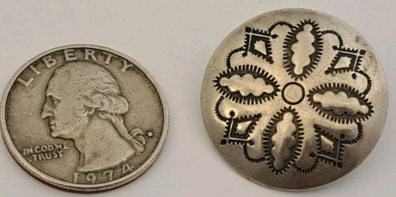 Vintage Sterling Silver Native American Hand Stamped Concho Round NAVAJO BUTTON