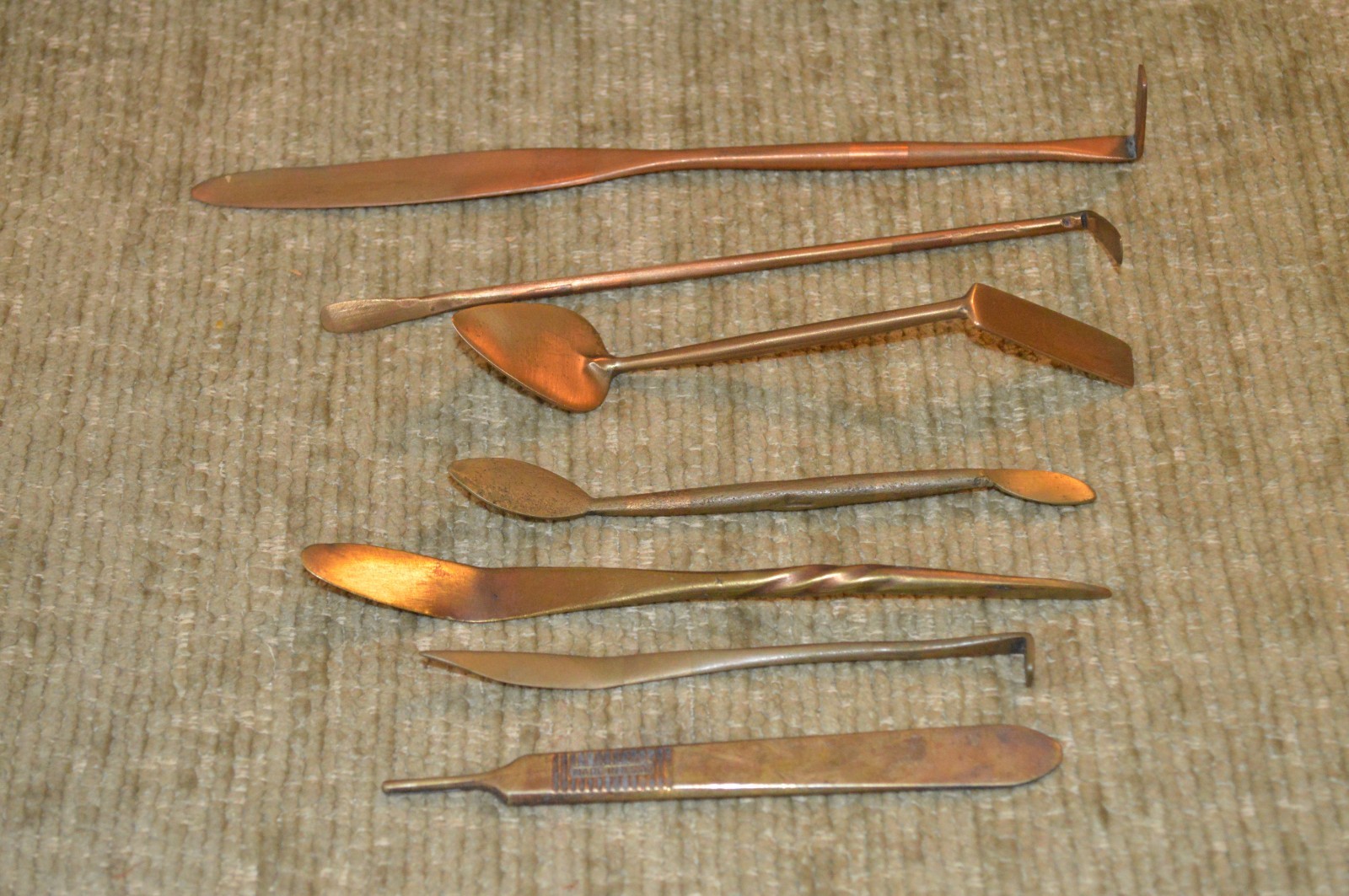 7 Vtg Sand Casting Foundry Metal Tools - copper?  brass?  one is 