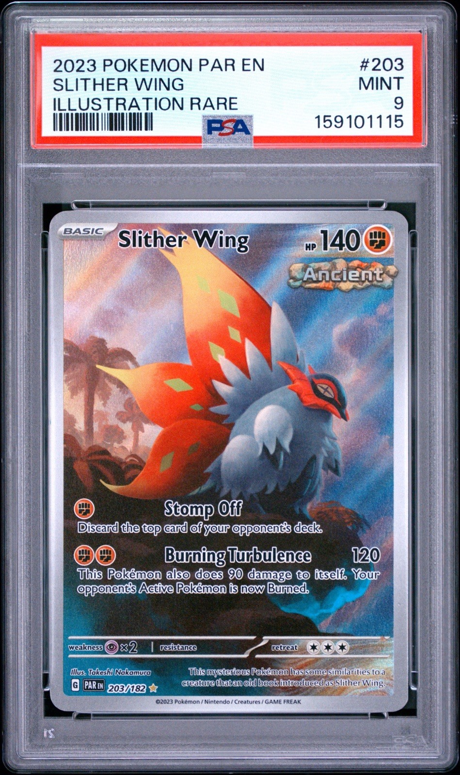 Pokemon Paradox Rift Slither Wing 203/182 Full Art Holo PSA 9