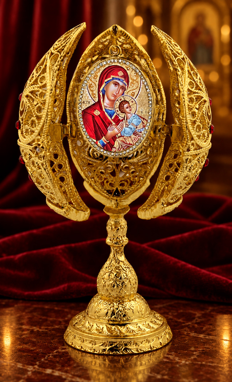 Our Lady Perpetual Help Greek Byzantine Icon Egg Filigree Religious Art