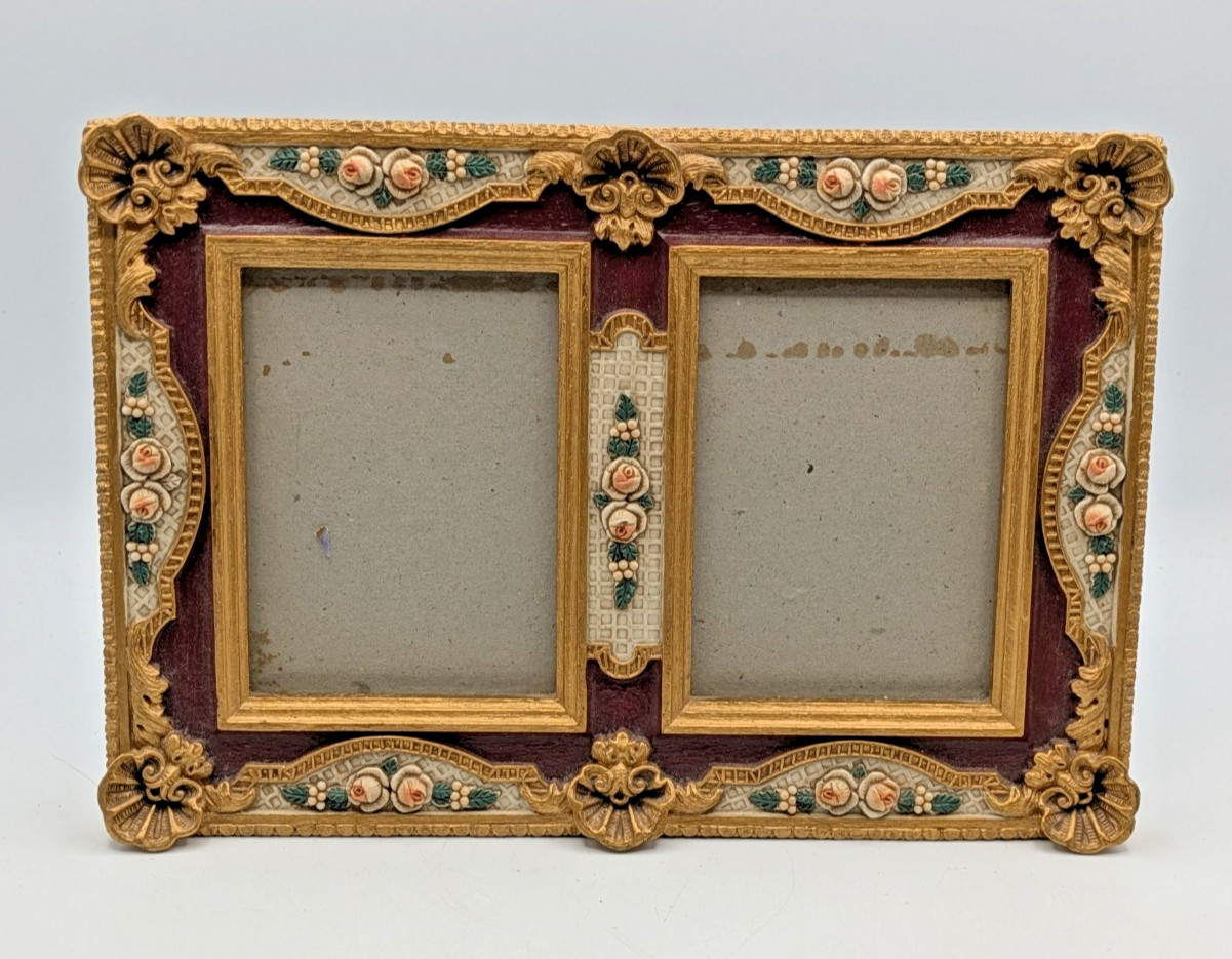VTG STYLE Ornate Picture Frame Golden Seashell Rosebud Glam Victorian Photo