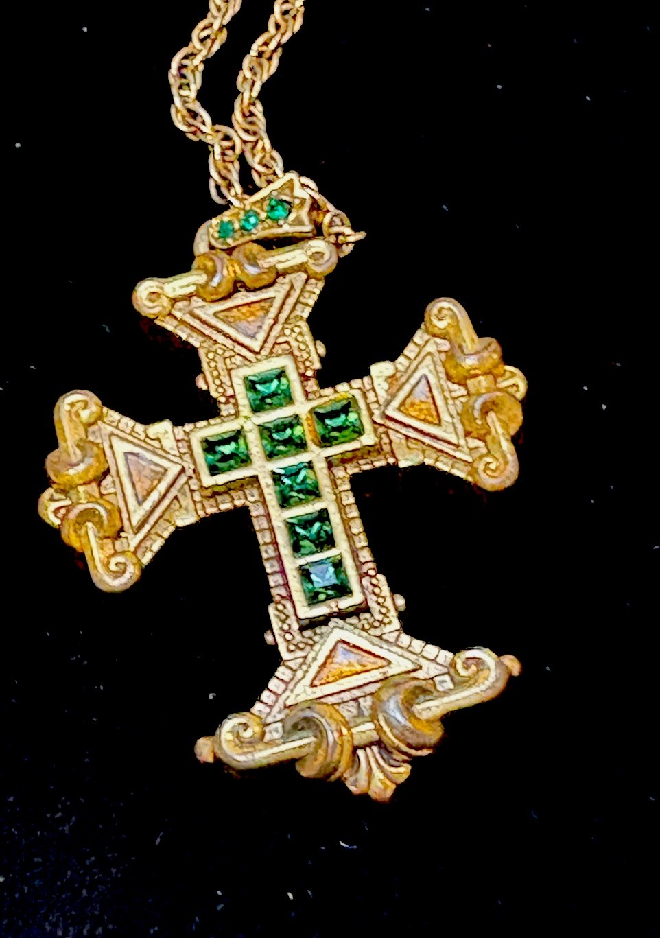 Vint Vatican Library Collection Renaissance Baroque Revival Cross Green Crystals