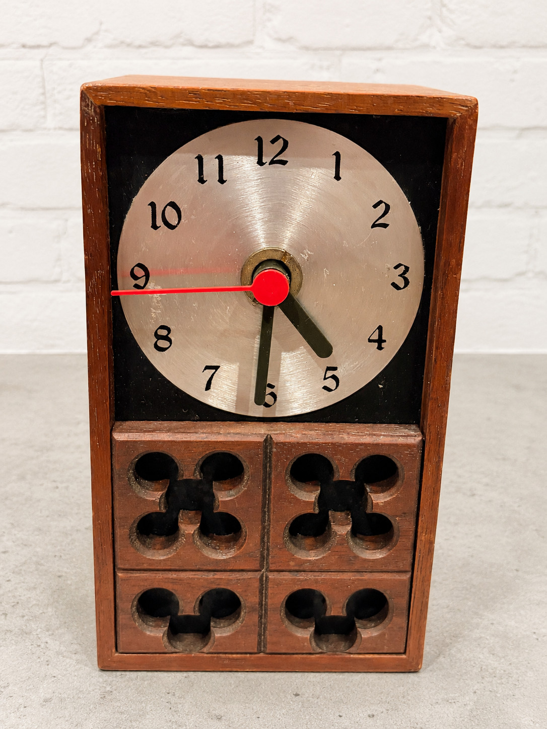 Arthur Umanoff Howard Miller petite walnut desk clock 1960s Mid Century Modern