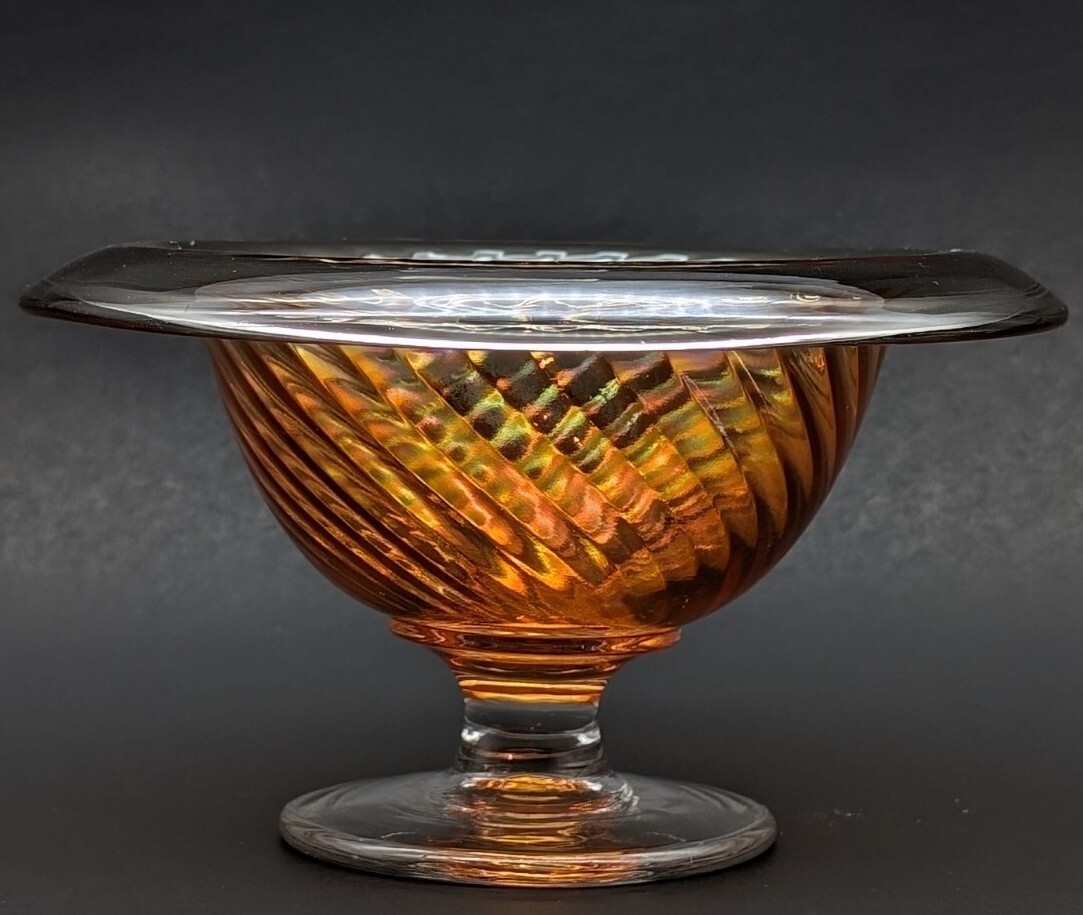 Vintage Carnival Glass Bowl Twisted Optic Rolled Rim Marigold Imperial Glass Co