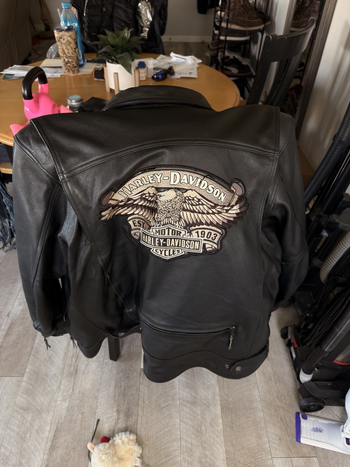 Harley-Davidson Black Leather Jacket w/ Eagle Patch & Embroidered Back Logo