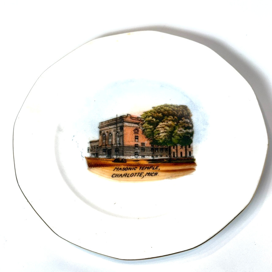 CHARLOTTE Masonic Temple MI MICHIGAN Antique  Souvenir China TRINKET DISH PLATE