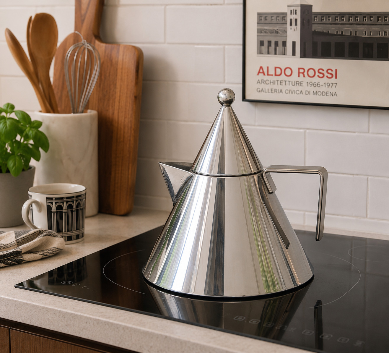 Alessi Il Conico Tea Kettle Aldo Rossi Italy 18/10 Stainless Steel Postmodern