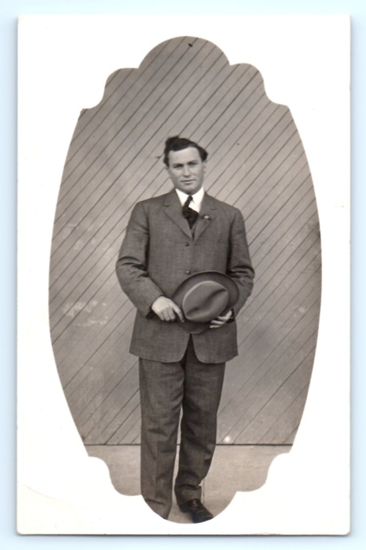 Antique Real Photo RPPC Postcard Young Man AZO Cameo Portrait Dressed Tie A2