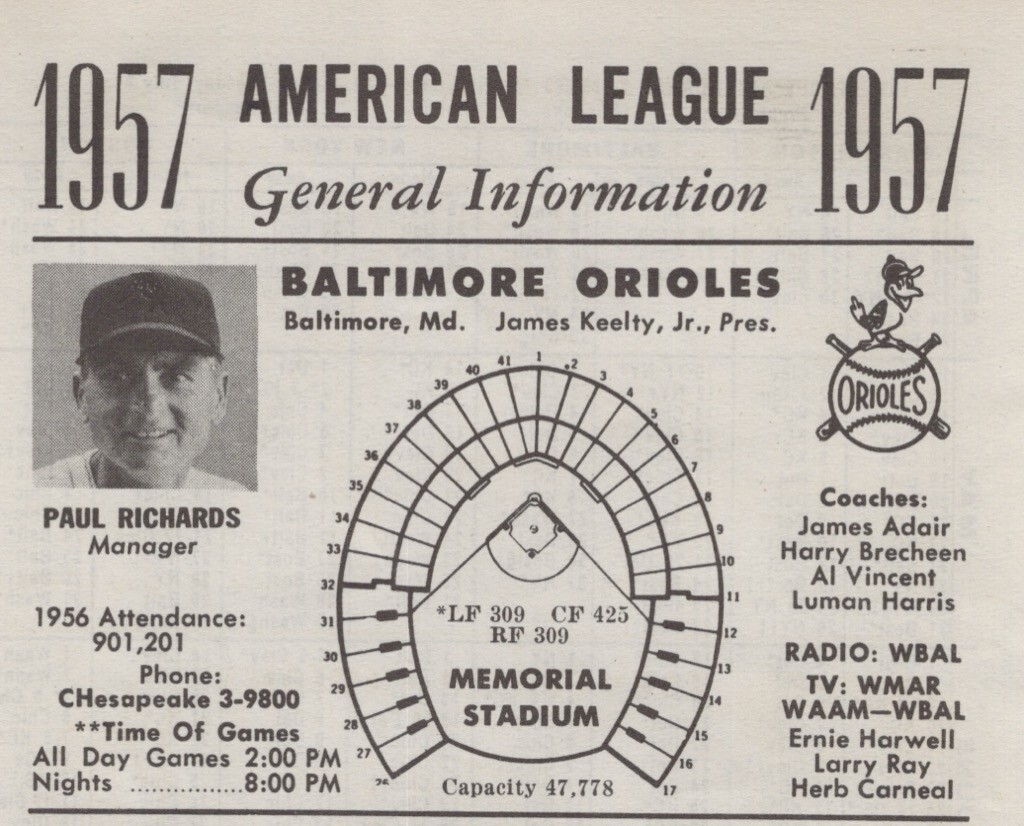 1957 Baltimore Orioles Memorial Stadium Team Schedule Baseball 1950s 2x4\ 1957 Baltimore Orioles Memorial Stadium Team Schedule Baseball 1950s 2x4\