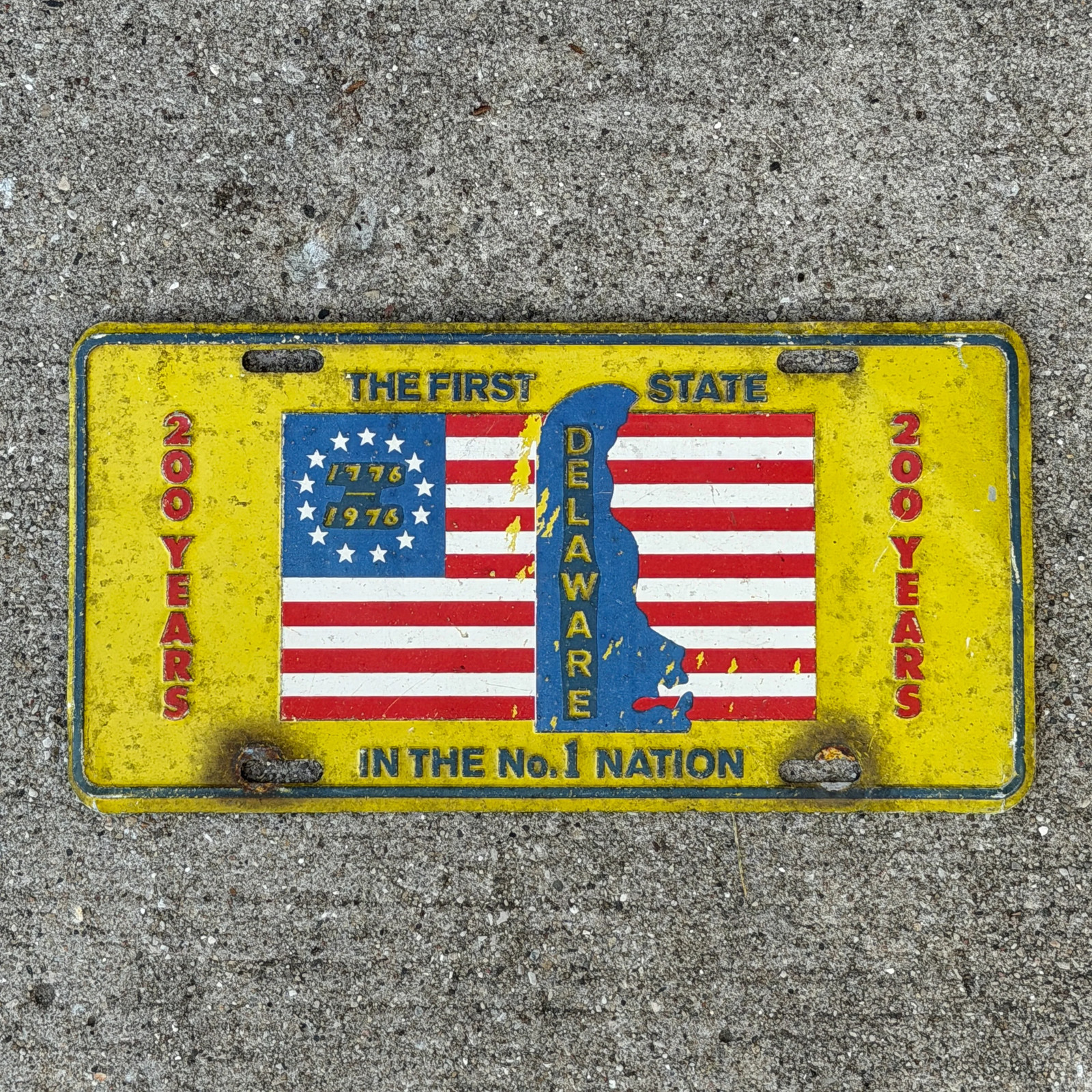 1976 Delaware the First State 200 Years Delaware Booster License Plate Metal