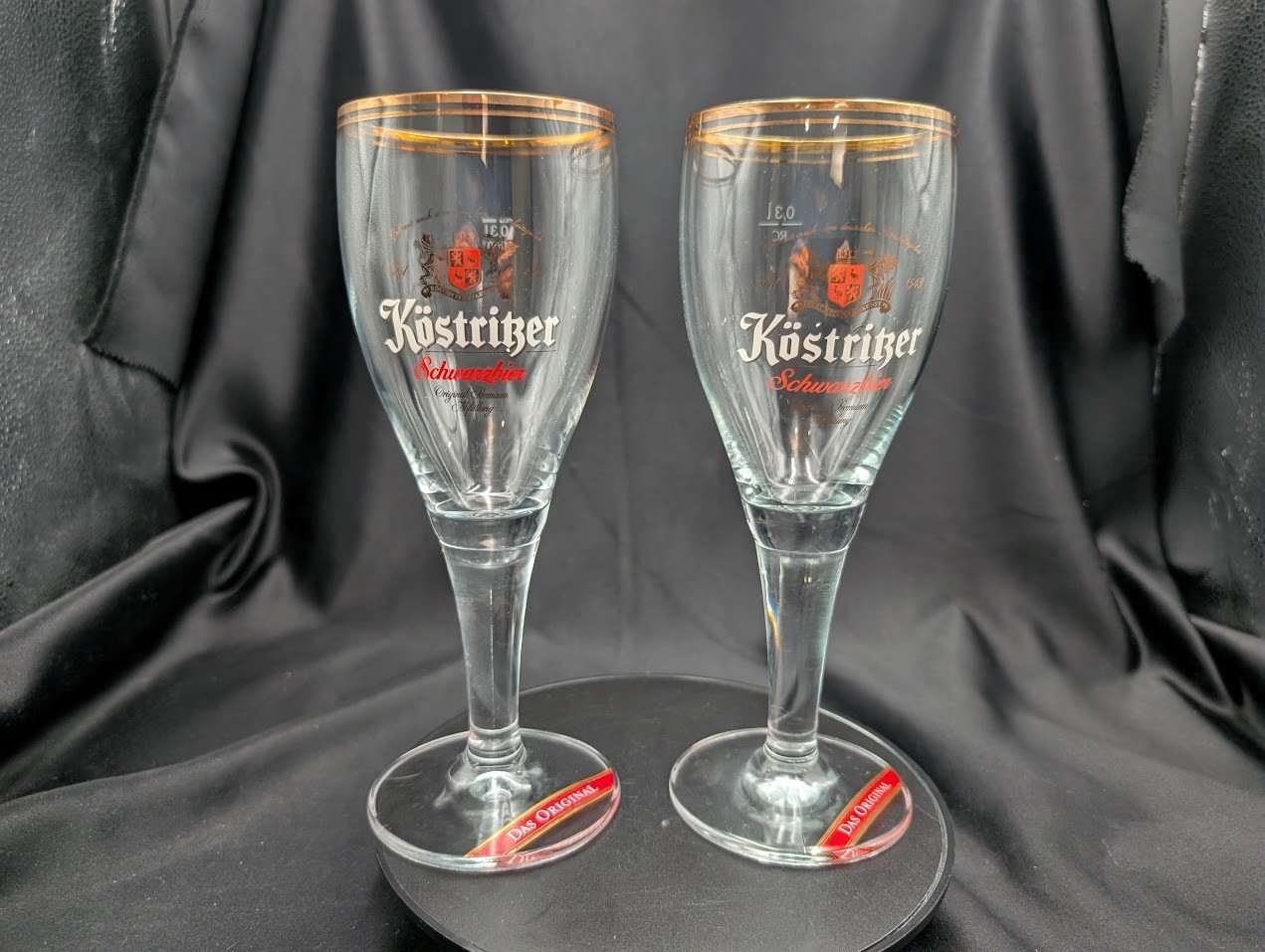 Vintage Köstritzer Schwarzbier Pokal Beer Glasses Set of 2 German Tulip Goblet