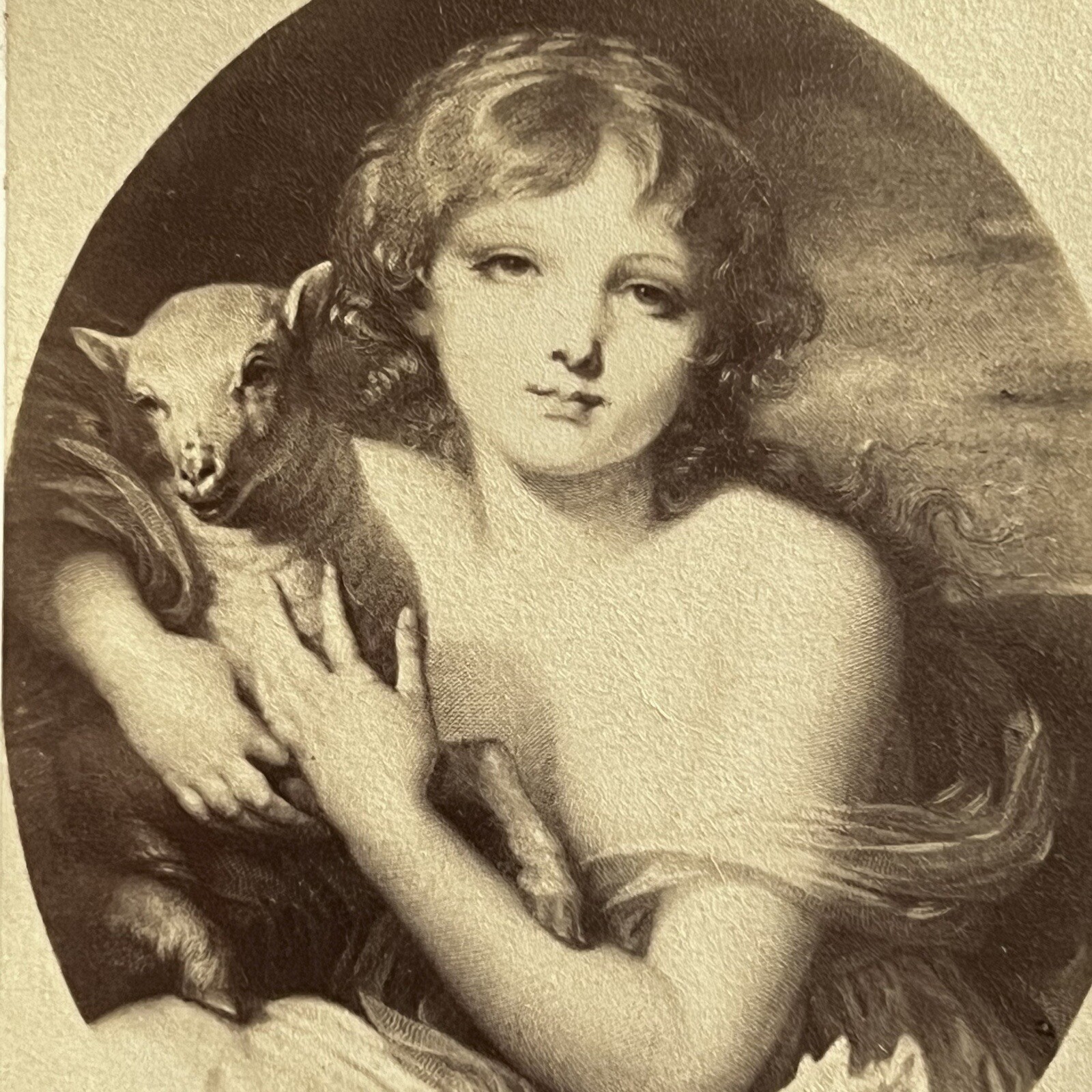 Antique CDV Filler Photograph Jean-Baptiste Greuze Girl with a Lamb Beautiful