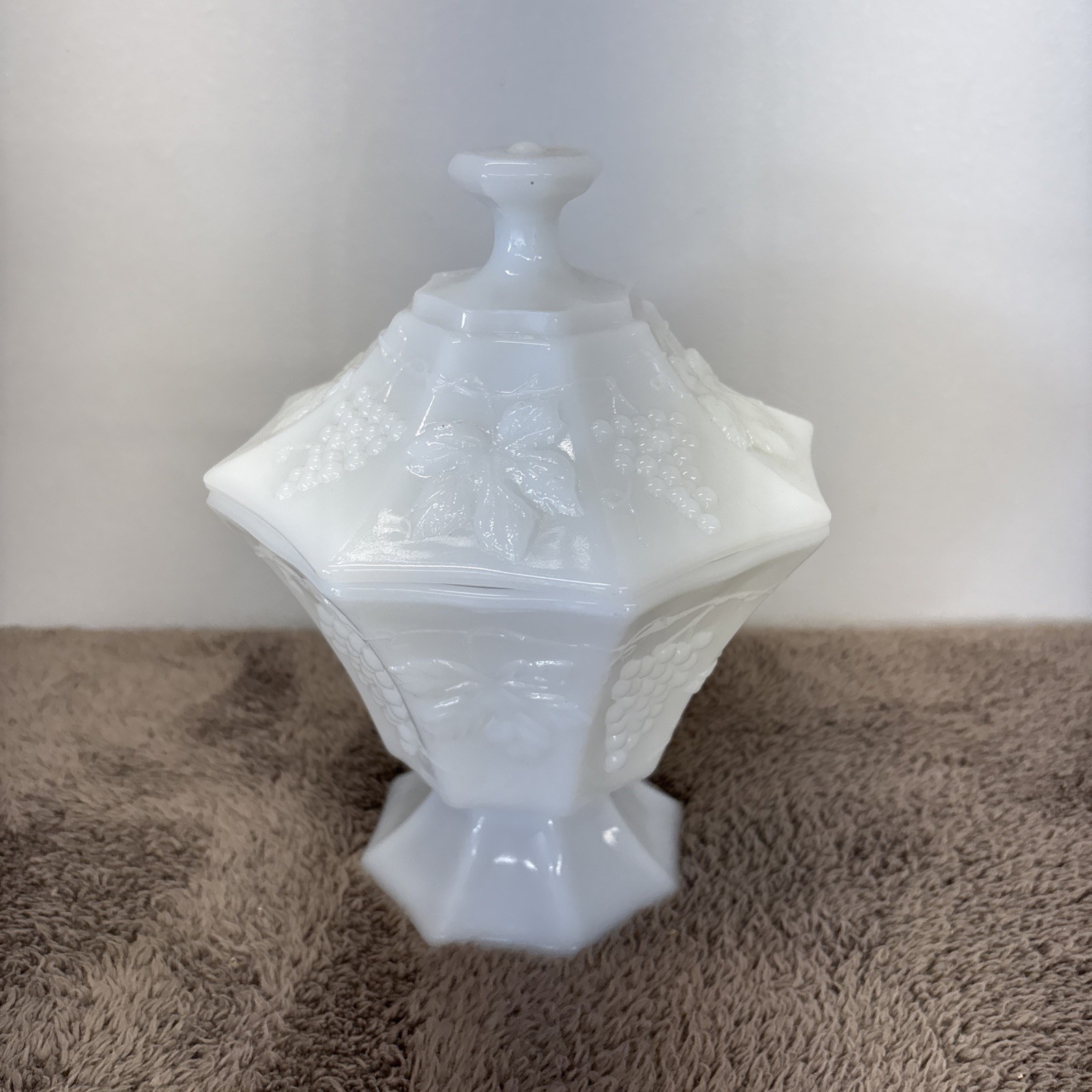 Vintage Milk Glass Covered Candy Dish