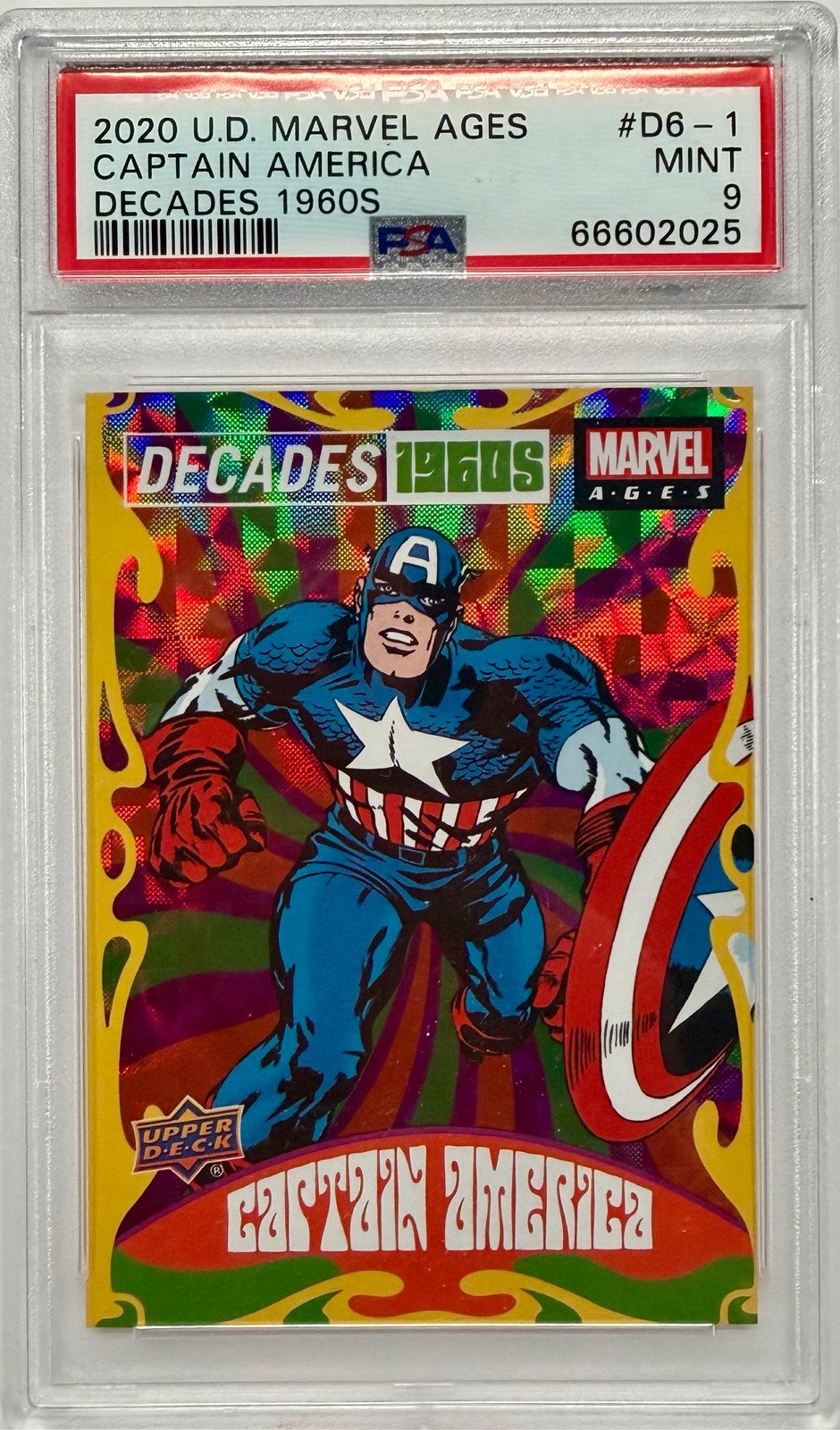 2020 Upper Deck Marvel Ages Decades 1960s Captain America #D6-1 PSA 9 MINT 2020 Upper Deck Marvel Ages Decades 1960s Captain America #D6-1 PSA 9 MINT