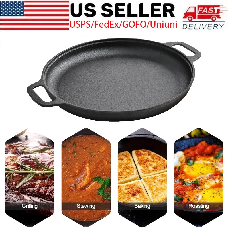 Cast Iron Pizza Pan Pancake Frying Skillet Kitchen Cookware Baking Grill Plate