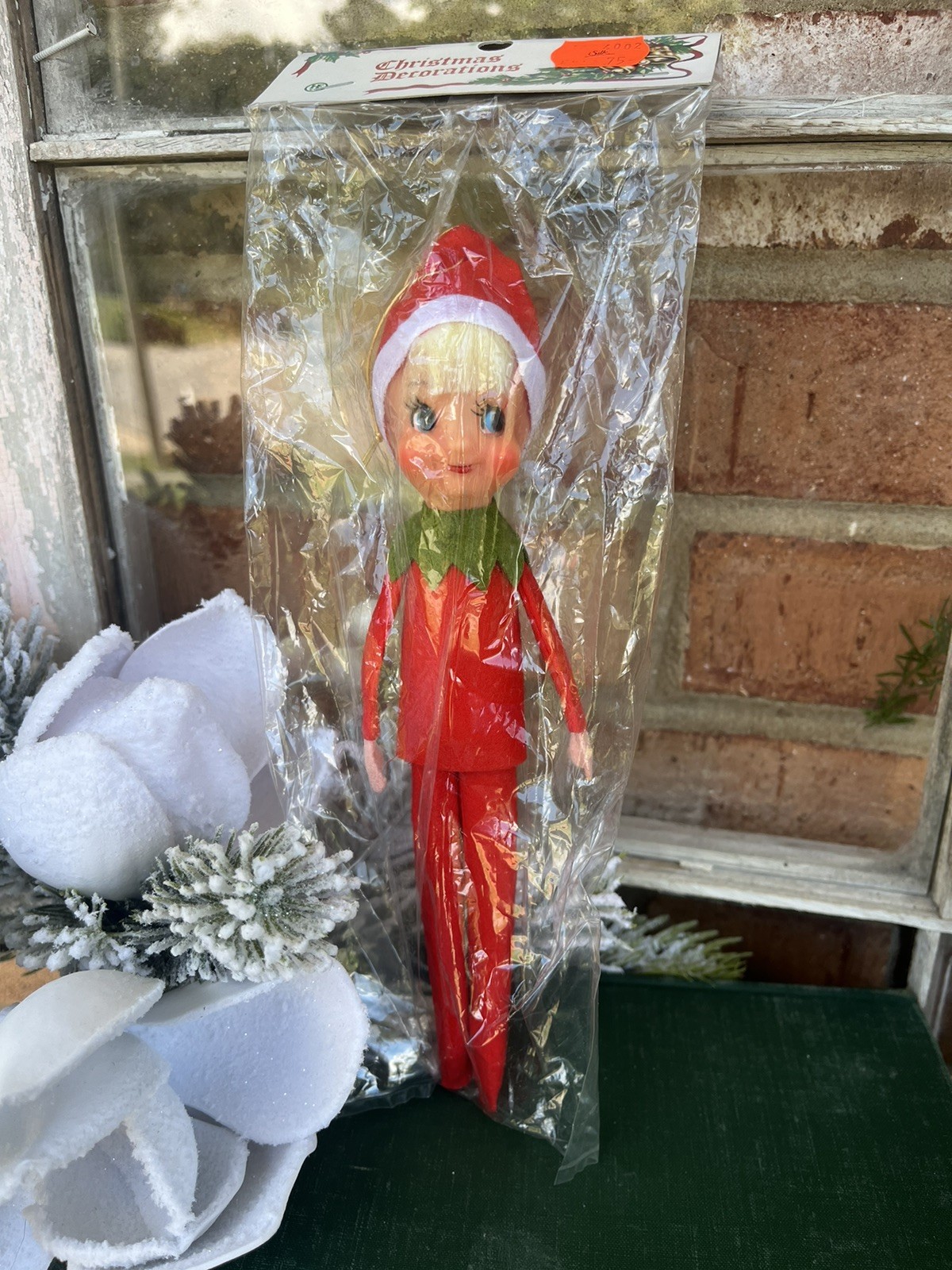 Vintage Mid-Century New Old Stock Knee Hugger Christmas Elf - Blonde Girl in Red