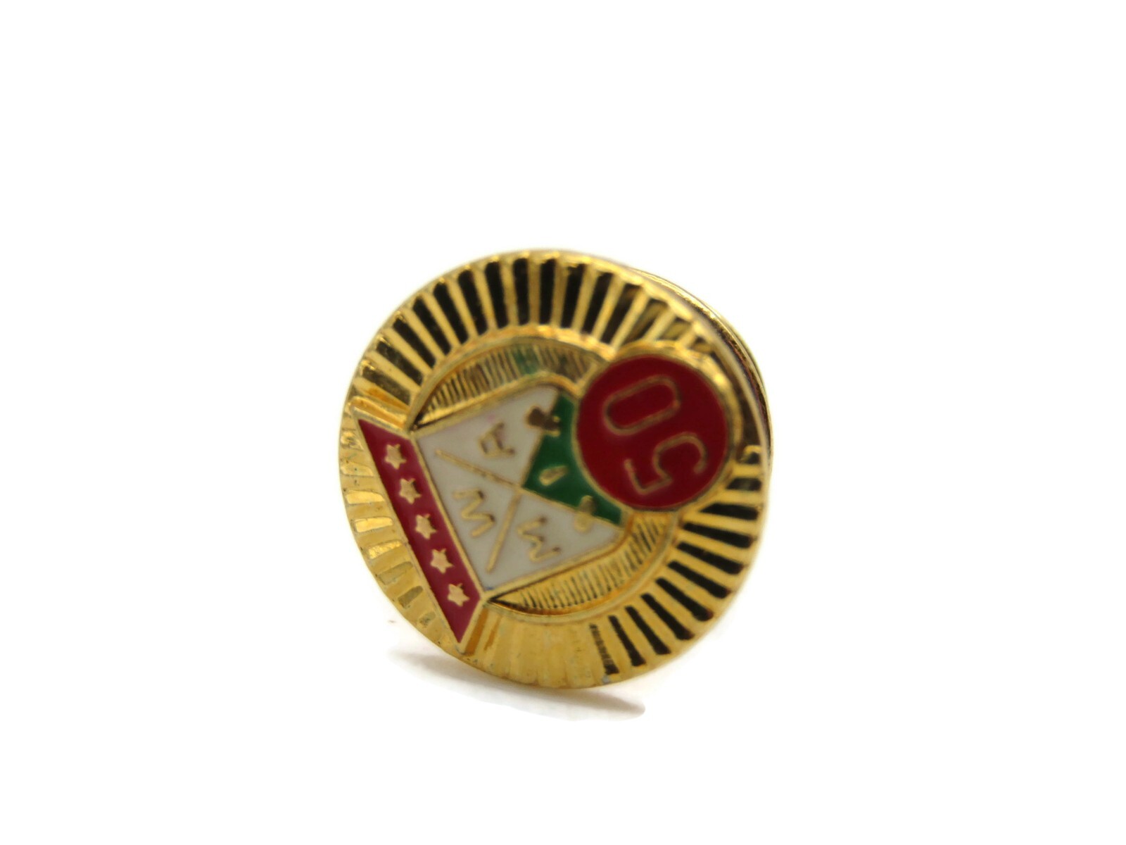 Vintage WMA 50 Year Anniversary Lapel Pin Gold Tone Enamel Shield Crest Award